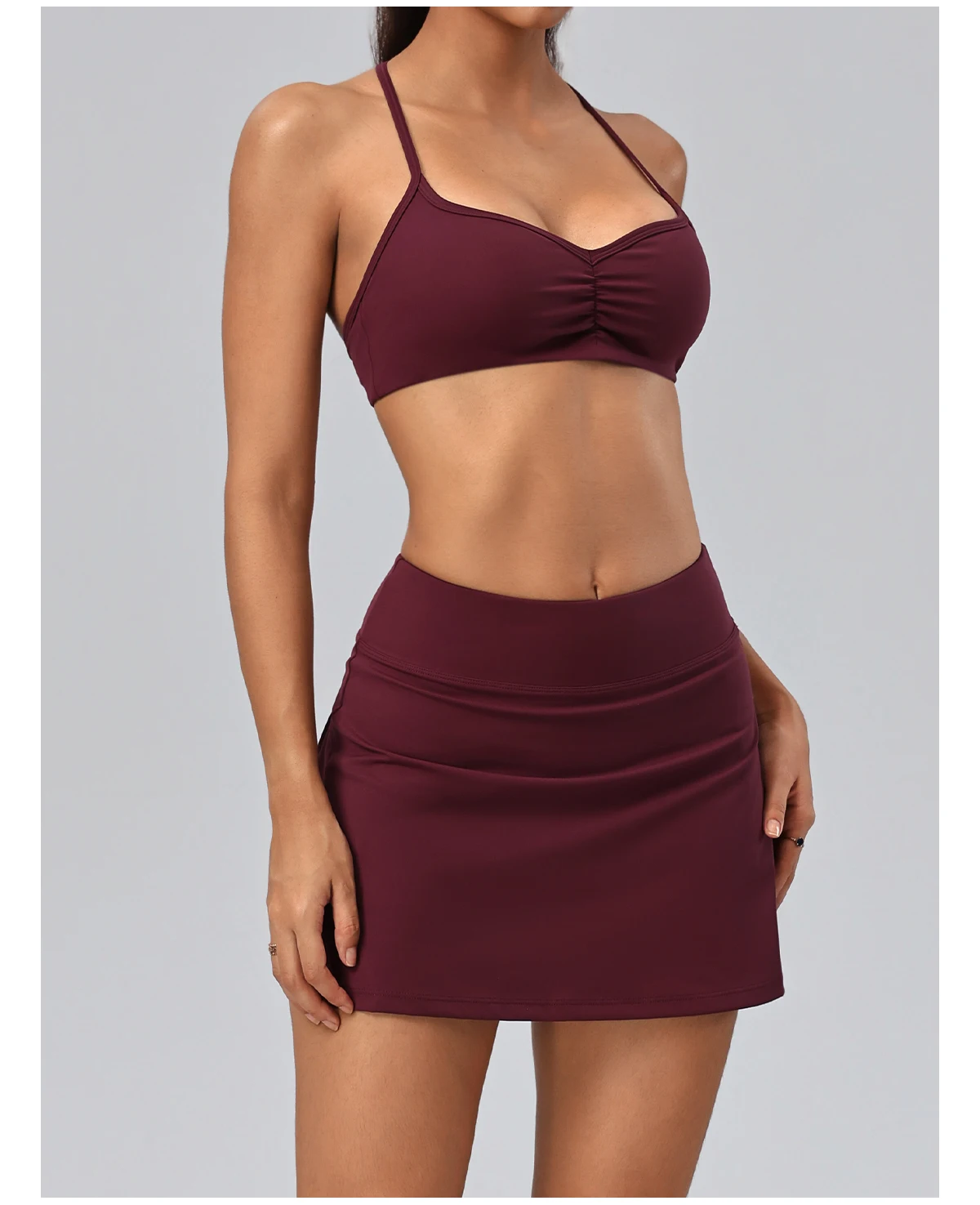 Hearuisavy Fitness-Set 2-teilig Damen Gym High-Waist Rockhose Gerüschter Sport-BH Atmungsaktive Yoga-Workout-Sportbekleidung für Frauen – Detail 31