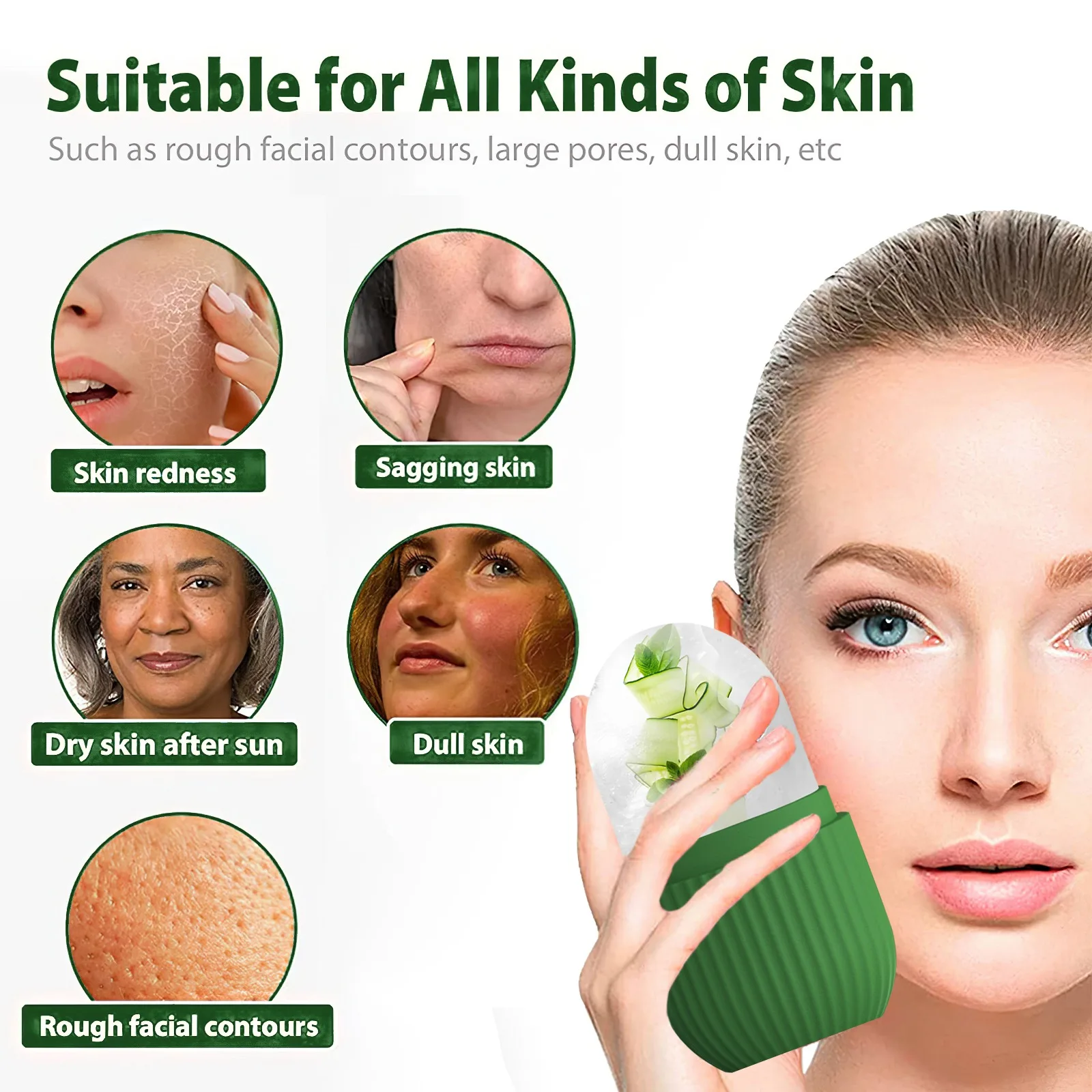 قالب أسطوانة من السيليكون لشبكة الثلج لتجميل الوجه لرفع البشرة وتهدئة حب الشباب وأداة علاج الوجه والعناية بالبشرة ﻿ ﻿