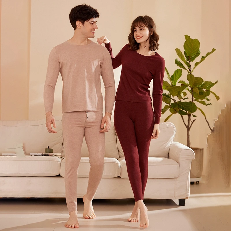 

Wholesale Custom Men's Satin Luxury Knitted Pajamas Set 100% Cashmere Wool Knitted Long Johns Sweater Couple Set Pajamas