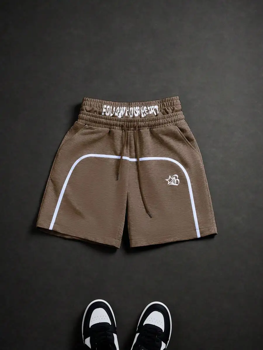 

Mens Letter Print Drawstring Waist Loose Casual Shorts