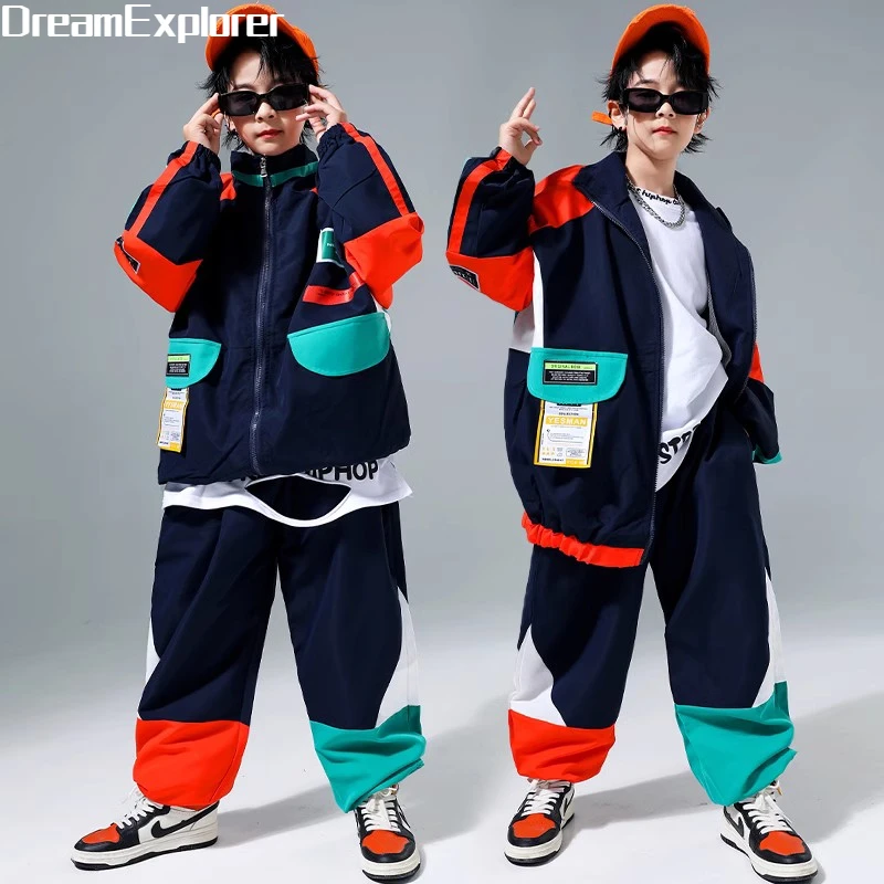 Kids Hip Hop Contrast Coat Joggers Pants Boys Street Dance Jacket Outfits Girls Streetwear Child Jazz Sport Costume Clothes Sets