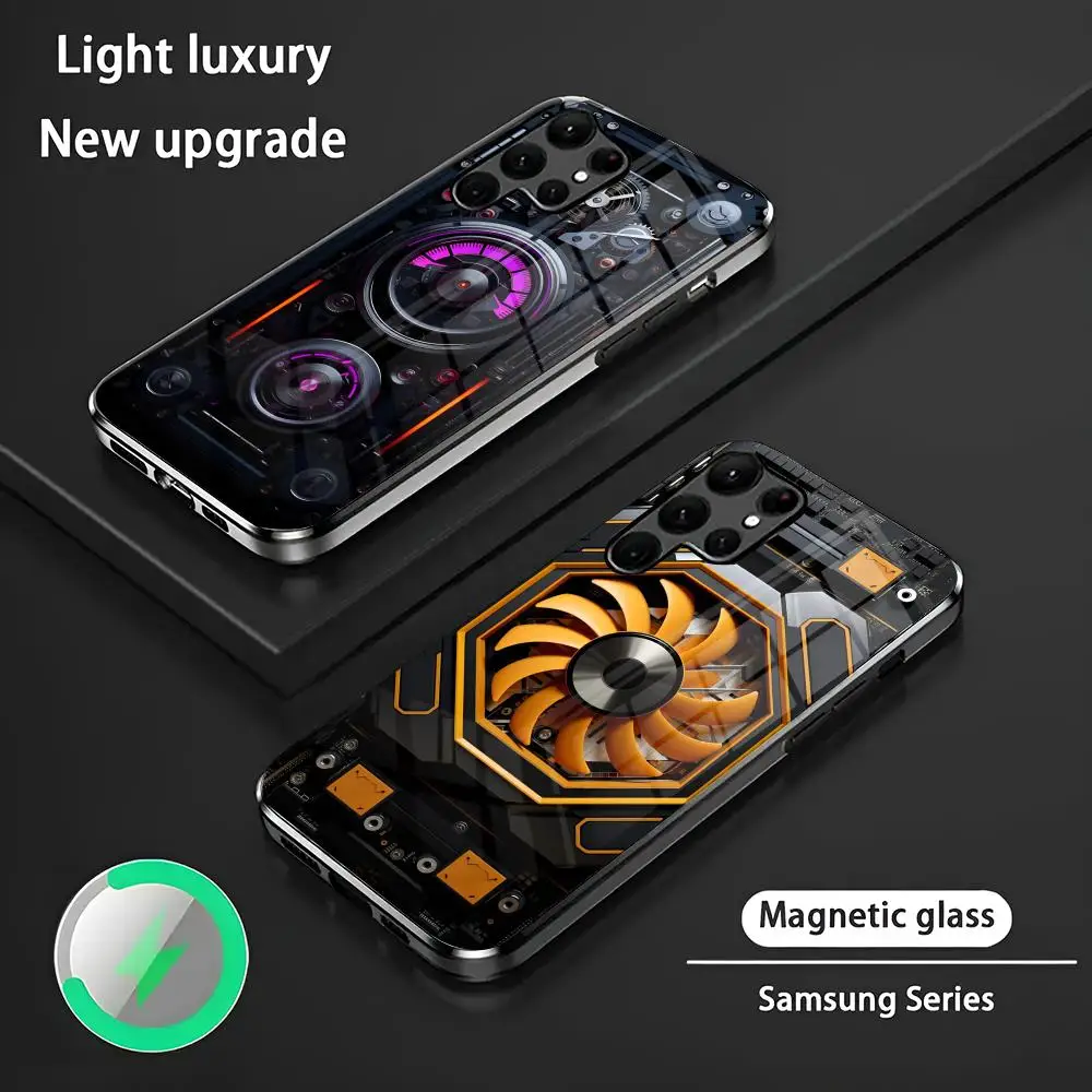 Funda de teléfono mecánico S24 Ultra, Fundas Celulares para Samsung S24 S23 S22 S21 S20 Plus Ultra Note20, funda de teléfono magnética de vidrio