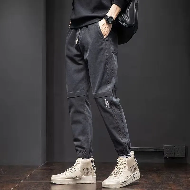 Cargo Pants Men's Pants Summer Thin Nine-minute Outer Wear Loose Large Size Casual Halen Patchwork Elastic Waist Drawstring