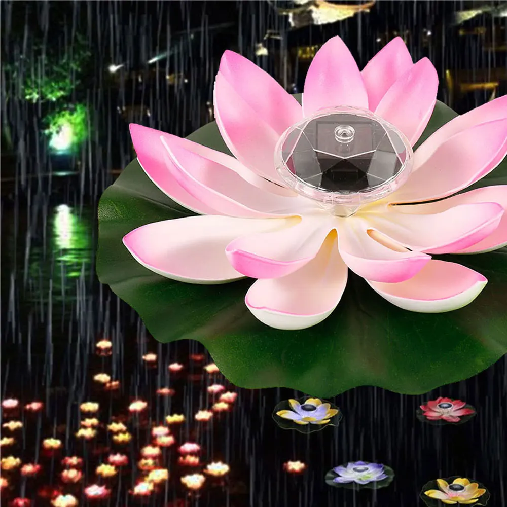 Floating Lotus Light Solar Powered Lotus Lamp with 7 Colors RGB LED Light Waterproof Lotus Light Water Floating Lotus Night Lamp