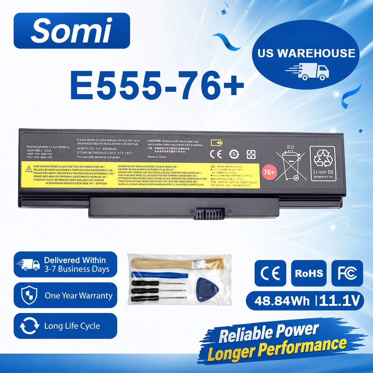 SOMI 45N1762 76+ Laptop Battery For Lenovo ThinkPad E550 E550C E555 E560 45N1758 45N1760 45N1761 45N1763