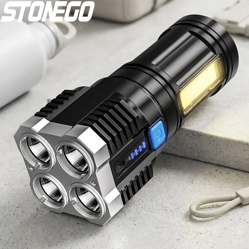 USB Rechargeable Multi-functional LED Flashlight High-beam COB Side Light Portable Outdoor Camping Hiking Exploration Torch