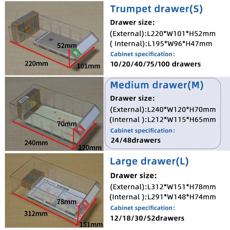 Workshop Transparent Drawer, Cold Rolled Iron, Multi Size Classification, Electronic Parts Cabinet, Storage Box