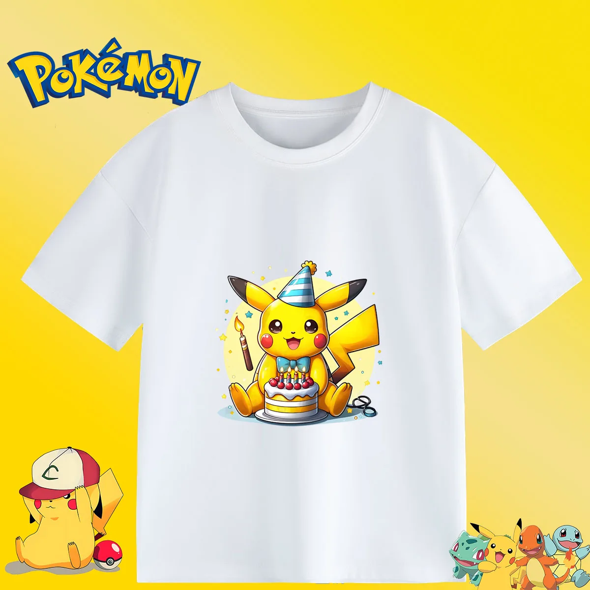 New pokemon Baby Summer Cotton T Shirt Boy Girl Birthday Tee Shirt Pikachu Kid Clothes Cartoon Birthday Gifts  for Children