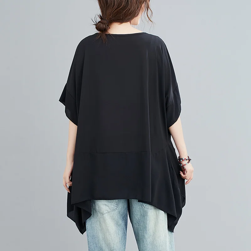 Oversized Chiffon Irregular Patchwork Casual Summer T Shirt Women Large Size Loose T-Shirt Korean Ladies Womens TShirt Tops 2022