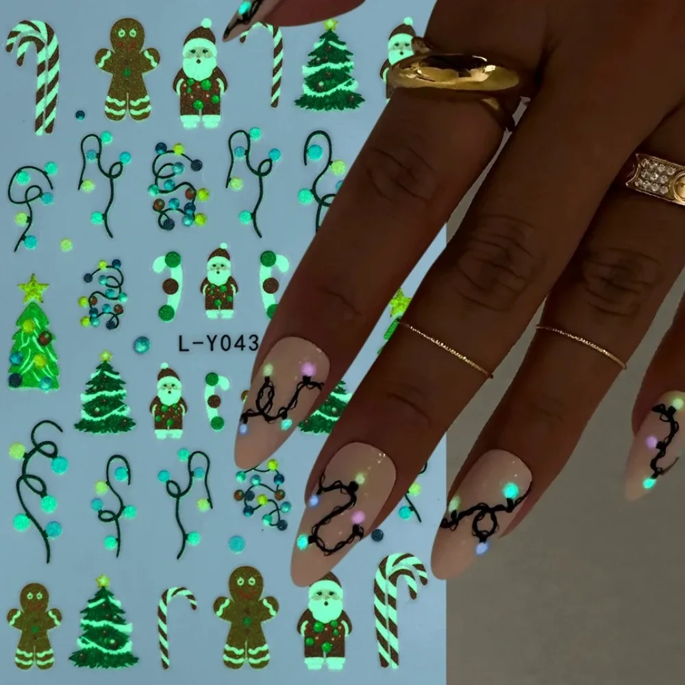 Lanternas luminosas natal arte do prego adesivos lâmpadas coloridas árvore de natal homem de gengibre floco de neve decoração do prego diy