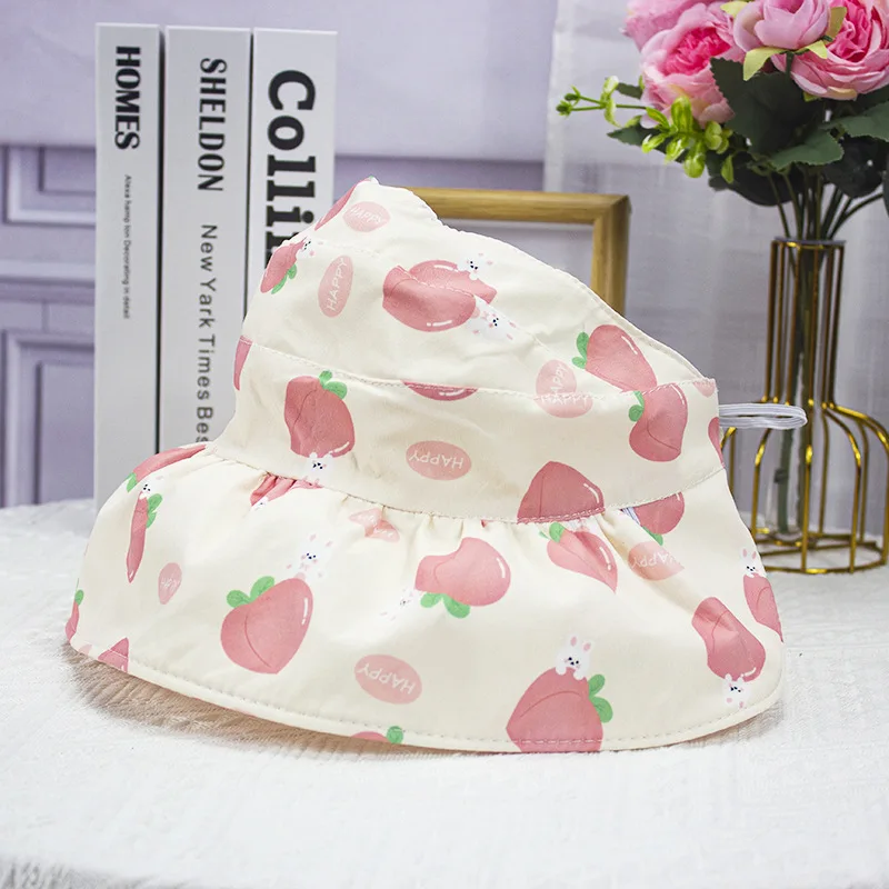 Spring Summer Children's Outdoor Foldable Sun Protection Empty Top Sun Hat Cartoon Embroidery Kids Boys Girls Baby Bucket Cap