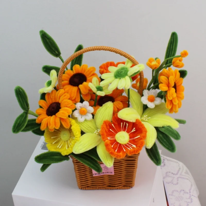 PIPE Sunflower Artificial Flower Basket Finished Handmade Hellebore Flower Christmas‘ Day Gifts for Guests DIY Craft Party