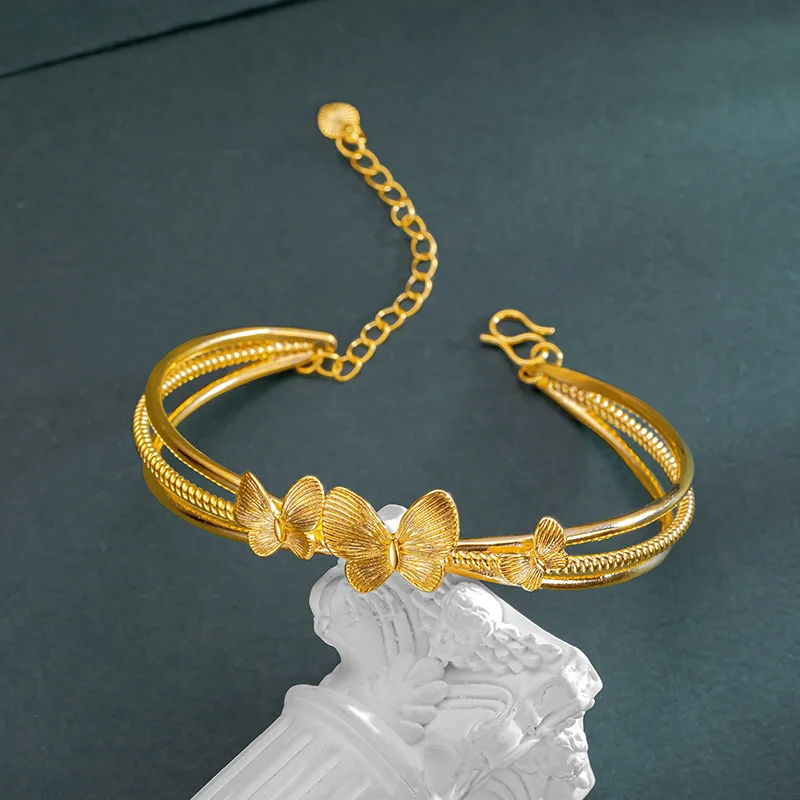9999 24K real gold store same style gold women's open mouth bracelet butterfly sexy personality beautiful gift