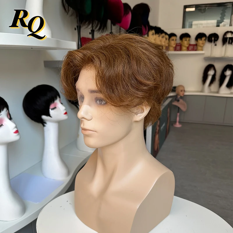 Pre Styled Male Wig Hair Cut Full Lace Wig For Men Ready To Wear Color 4 Toupee Hairpiece Virgin Human Hair Replacement System