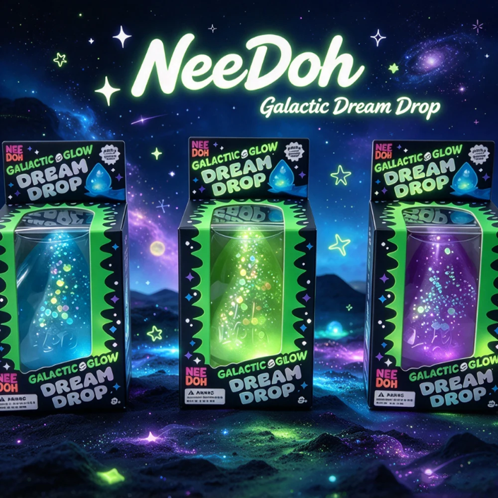 NeeDoh Galactic Glow Dream Drop Squishy Toy, Glow in The Dark Solid Stress Relief Fidget Squeeze Ball Sensory Decompression Toy
