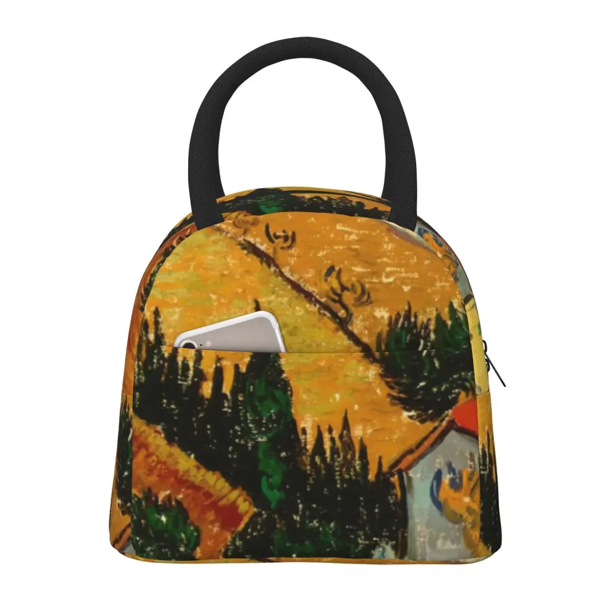 Vincent Van Gogh Lunch Bag Landscape With House Designer Lunch Box Leisure Cooler Bag Portable Insulated Thermal Lunch Bags