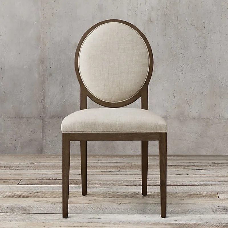 Modern simple solid wood home dining chair furniture rural retro armrest negotiation chair round back