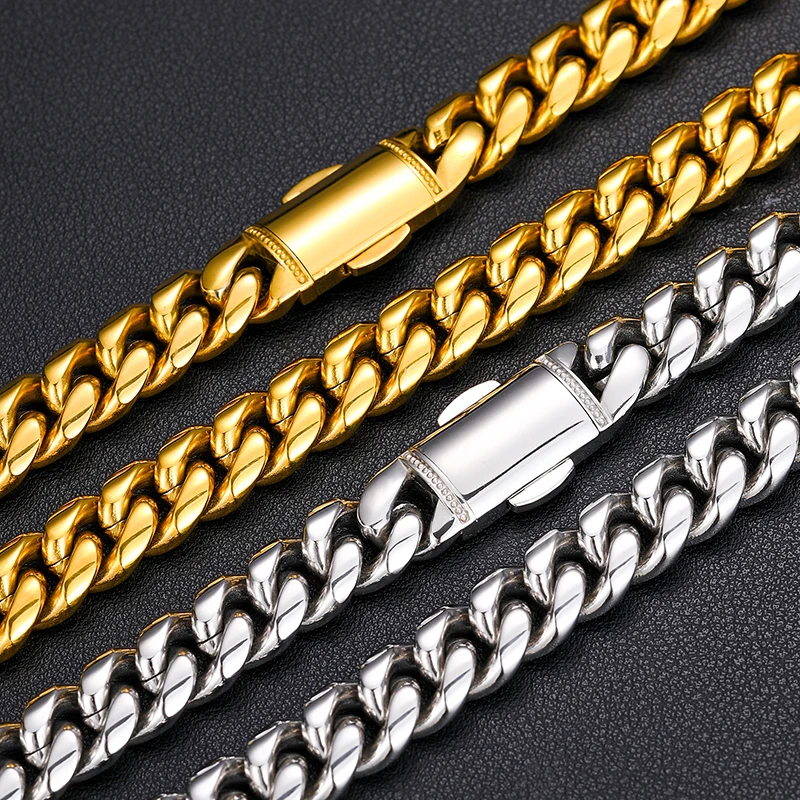 Drop Shipping Fashion Jewelry Solid Gold Filled Plated Waterproof Stainless Steel Cuban Link Chian Necklace