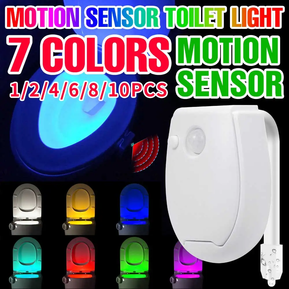 

10PCS Toilet Light PIR Motion Sensor Nightlights Waterproof 7 Colors WC Bathroom Atmosphere Backlight Lamp AAA Batteries Powered