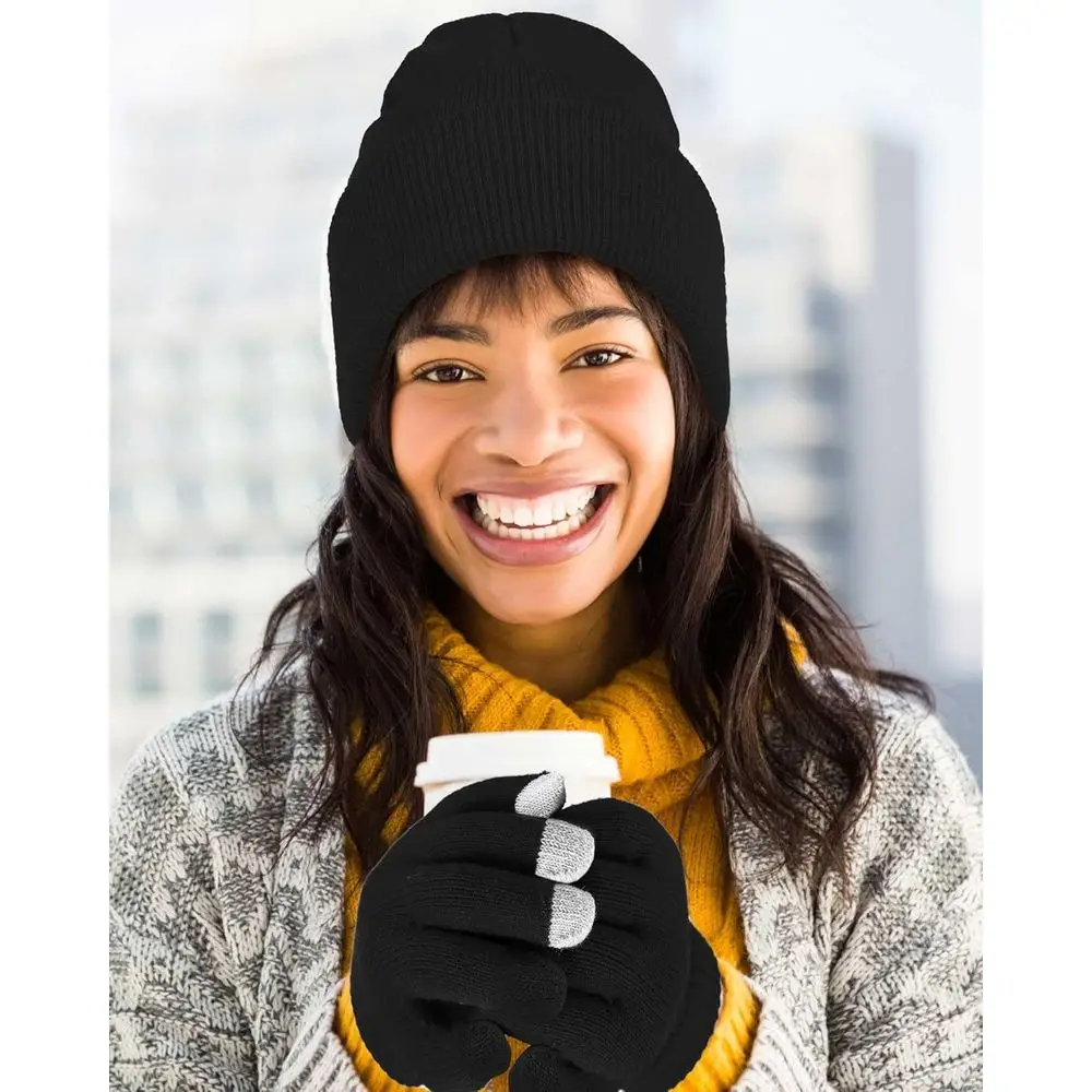 Комплект из 100 зимних шапок унисекс и перчаток с сенсорным экраном для мужчин и женщин — теплая объемная шапка и перчатка в подарок