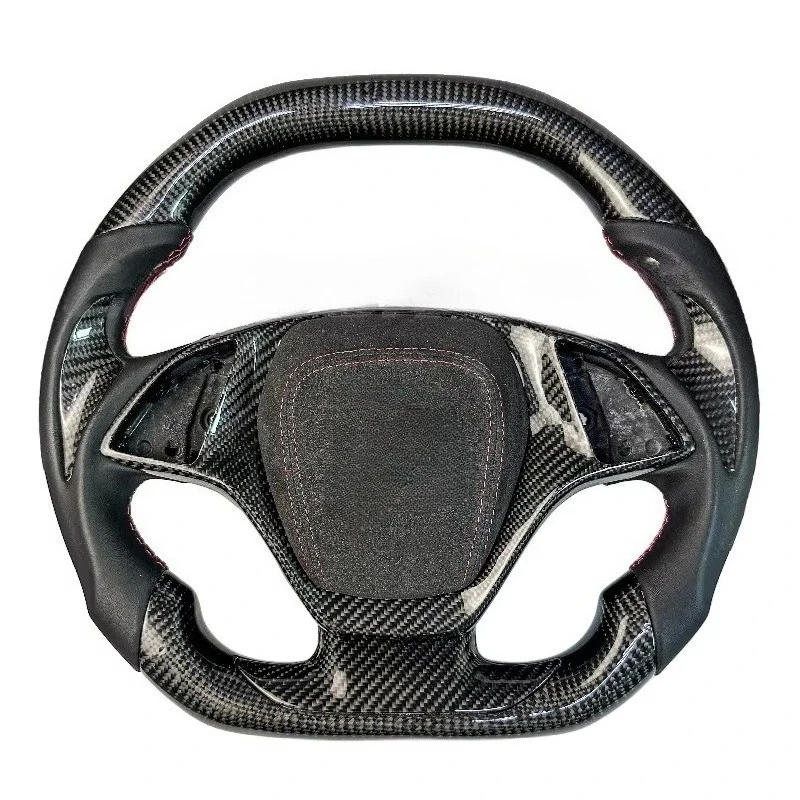 Hottest Fashion Black Flat Leather and Carbon Fiber Car Steering Wheel