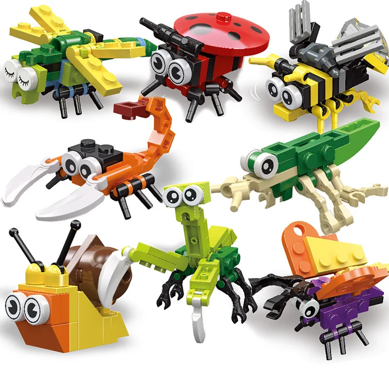 

Забавный набор фигурок радостных насекомых и животных, мини-строительные блоки, игрушка в сборе, 3D конструктор, микрокирпичи для детей, подарочная игрушка для мальчиков