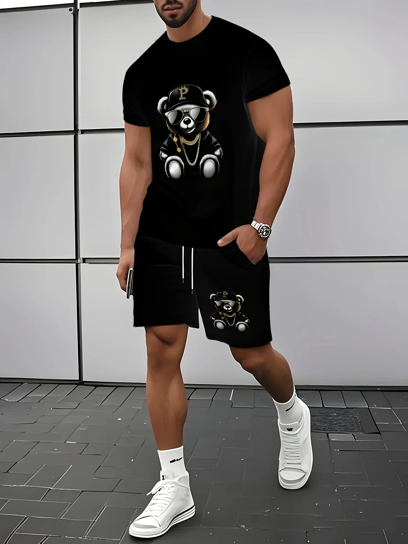 

Comfortable Summer Outdoor Casual Wear, New Collection For 2025, Men's Suits, Bear Print Sunglasses Sets