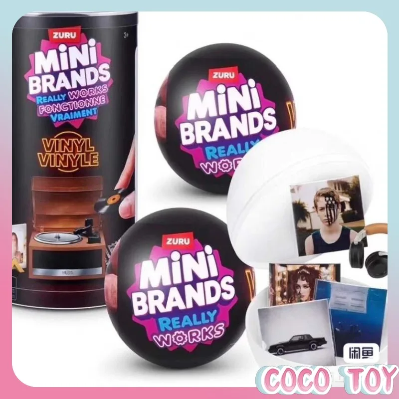 Genuine ZURU Mini Brands Bola Sorpresa con Reproductor de Vinilo, Nueva Sellada, Reproduce Música, Álbum de Vinilo Rosa, Soporte para Álbum, Juguete de Simulación, Regalo para Exhibición