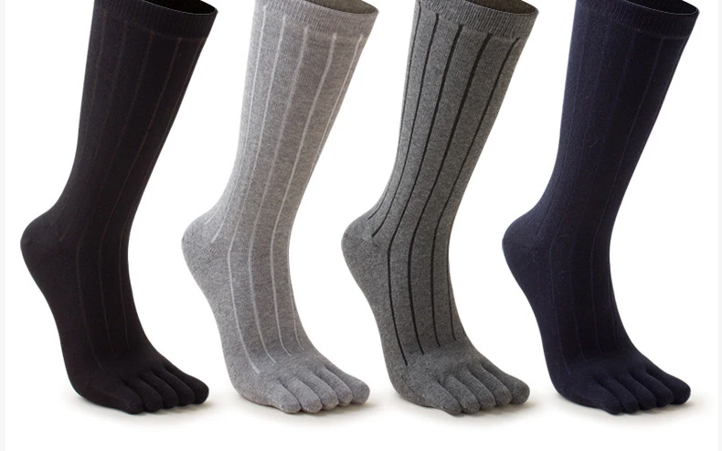 1/5 Paar Herren Baumwoll-Sportsocken in Schwarz und Grau, Einfarbig mit Streifen, Schweißableitend, Elastisch, Hohe Fünf-Finger-Radsocken – Detail 5