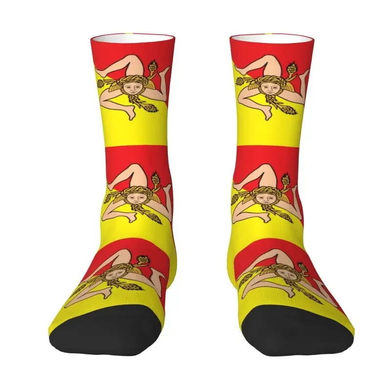 Italian Island Sicily Flag Dress Socks Men's Women's Warm Breathable Fashion Novelty Sicilian Bandiera Crazy Crew Socks