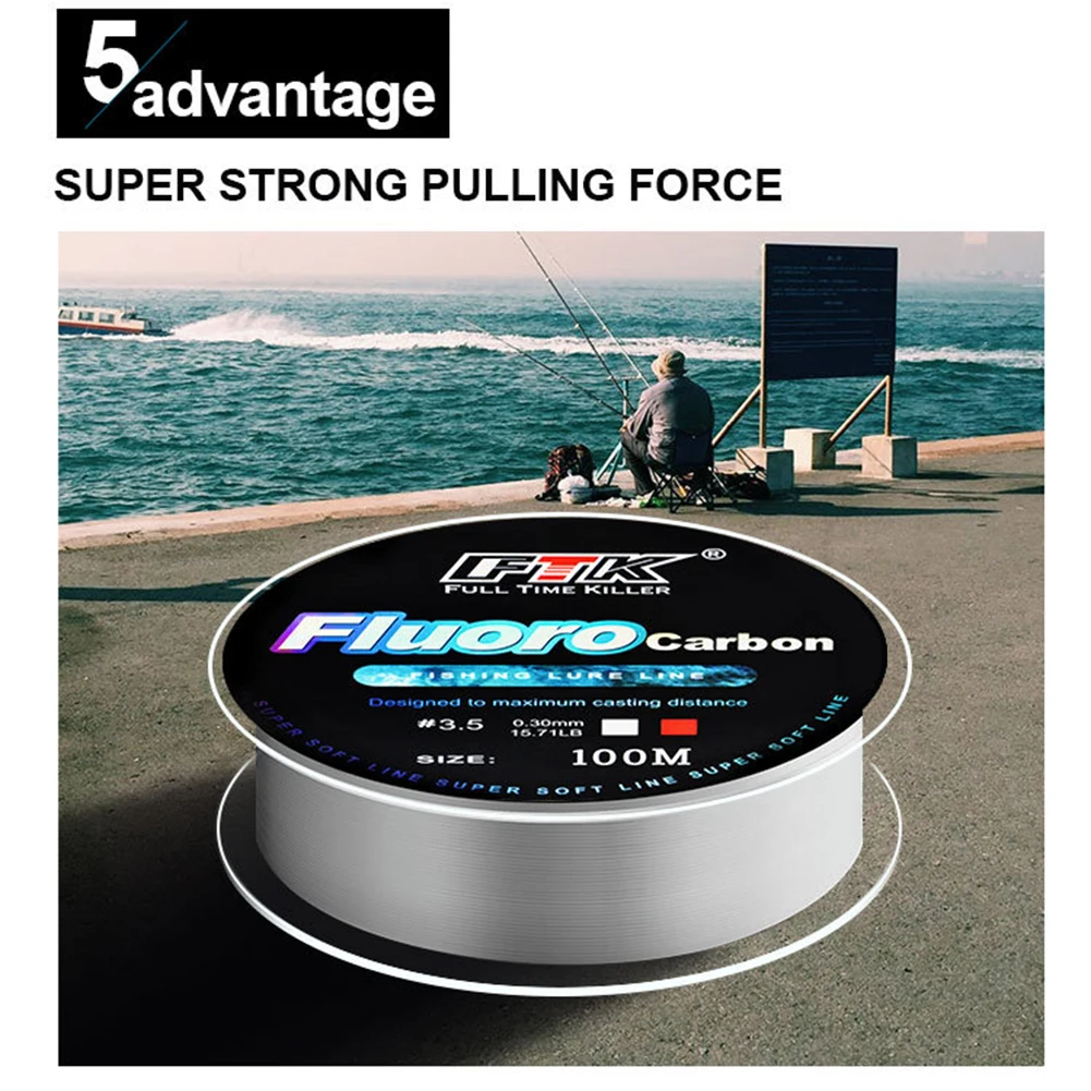 1roll 100m Fluorocarbon Fishing Line Refract Light Like Water Abrasion Resistance 84*21mm Carbon Fiber Leader Soft Line