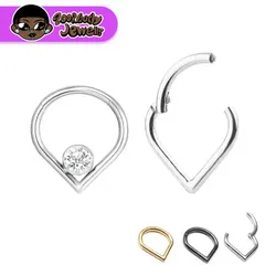 F136 Titanium Hinged Tear Drop Segment Ring Septum Nose Clicker Piercing Cz Lip Labret Ear Tragus Cartilage Daith Helix Earring