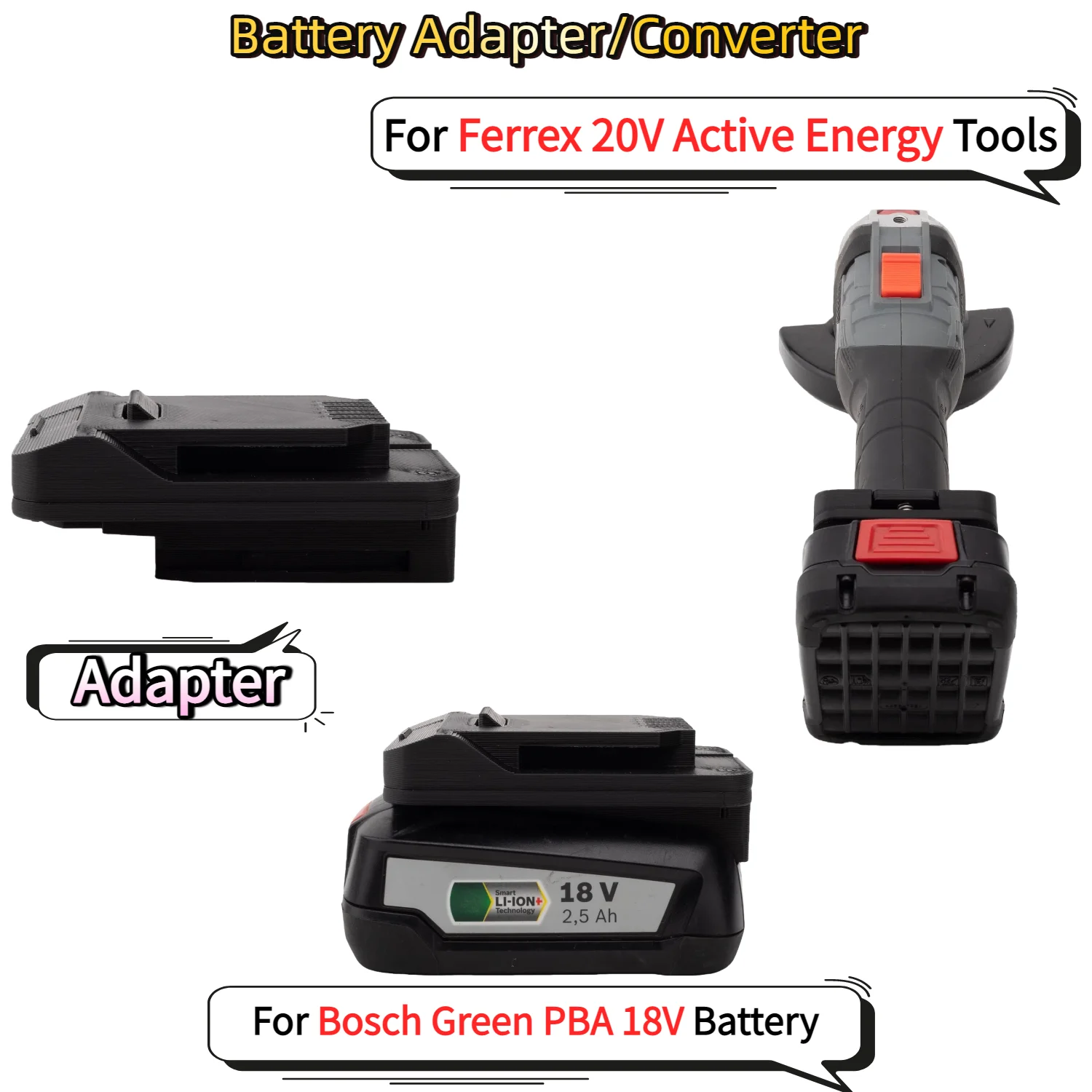 

For Bosch Green PBA 18V Li-ion Battery TO Ferrex 20V Active Energy Electric Drill Tools Battery Adapter/Converter(Only Adapter)