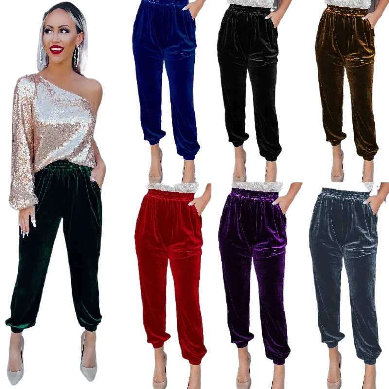 

Winter New Women's Velvet Velour Joggers Soft Stretch Warm Sweatpants Pants With Pockets 7colors