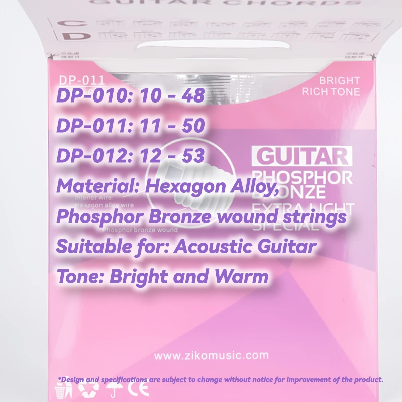 ZIKO Acoustic Guitar Strings DP-010/011/012 Phosphor Bronze Wound 10-48 11-50 12-53 String Set