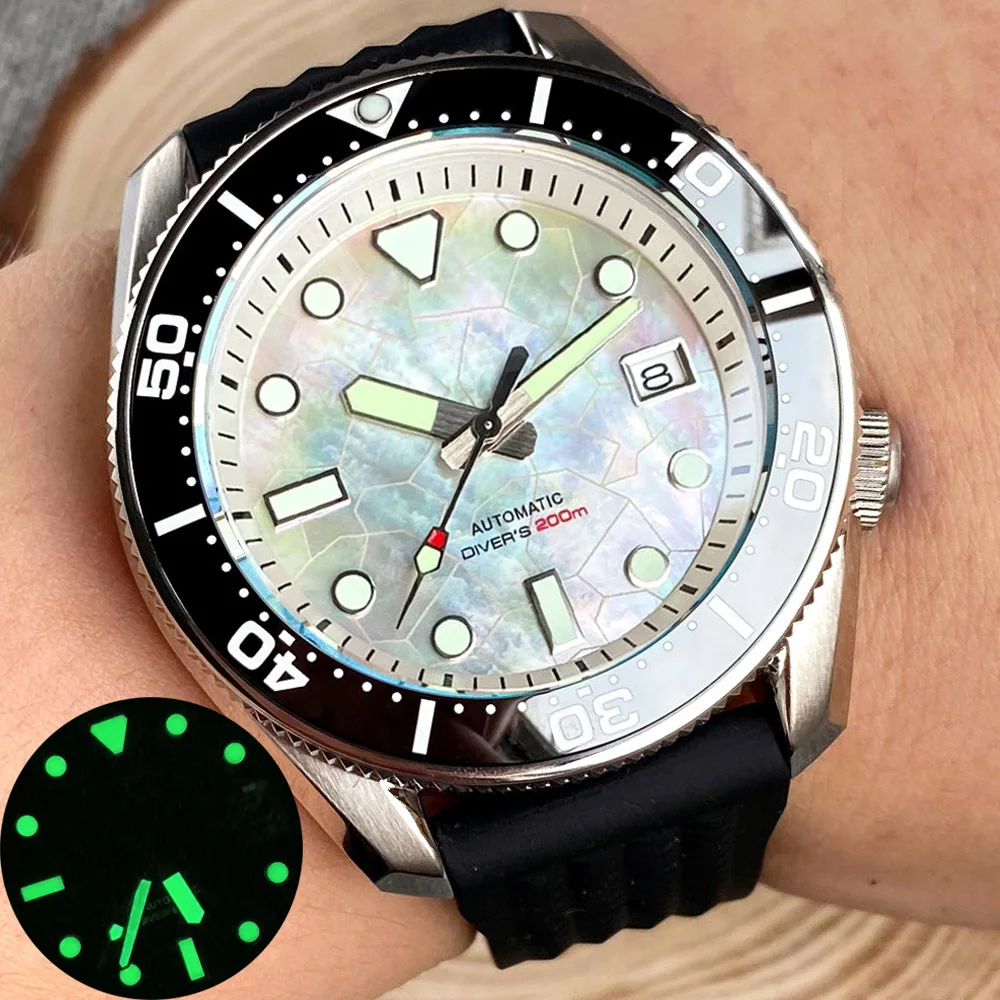 

NH35A Silver Shell Gloss Dial Classic 42.5mm Sapphire Glass 20BAR Waterproof Luminous Dive Automatic Watch Men 3.8 Crown Montres