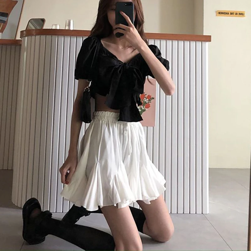 Korean Elegant Mini Skirt Women White Ruffle Fashion Chic Pleated High Waist Pretty Style Skirt Summer Party Streetwear Dress