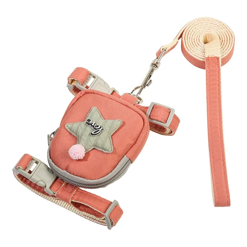 

Dog leash harness set with backpack adjustable no pull reflective breathable padded vest for small medium dogs cats soft outdoor