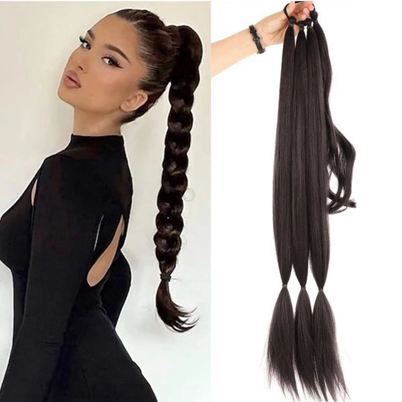 

Long Braids Hair Ponytail for Women Synthetic Brown Braid Ponytail Hair Extensions 30'' Boxing Braided Fake Tail Heat Resistant