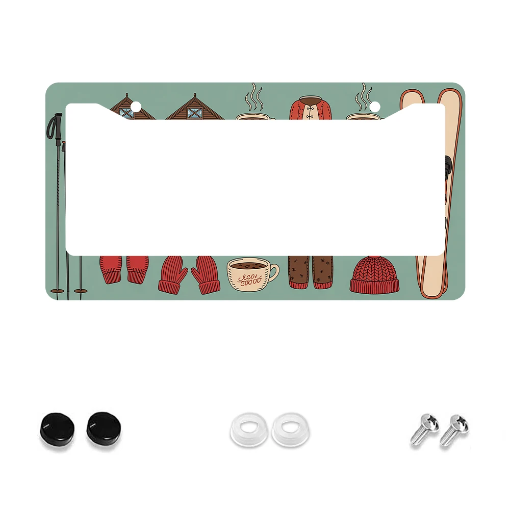 

Рамка номерного знака с 2 отверстиями на зимней тематике, зеленого цвета, с лыжным домиком и горячим какао, алюминиевый материал, 6x12 дюймов