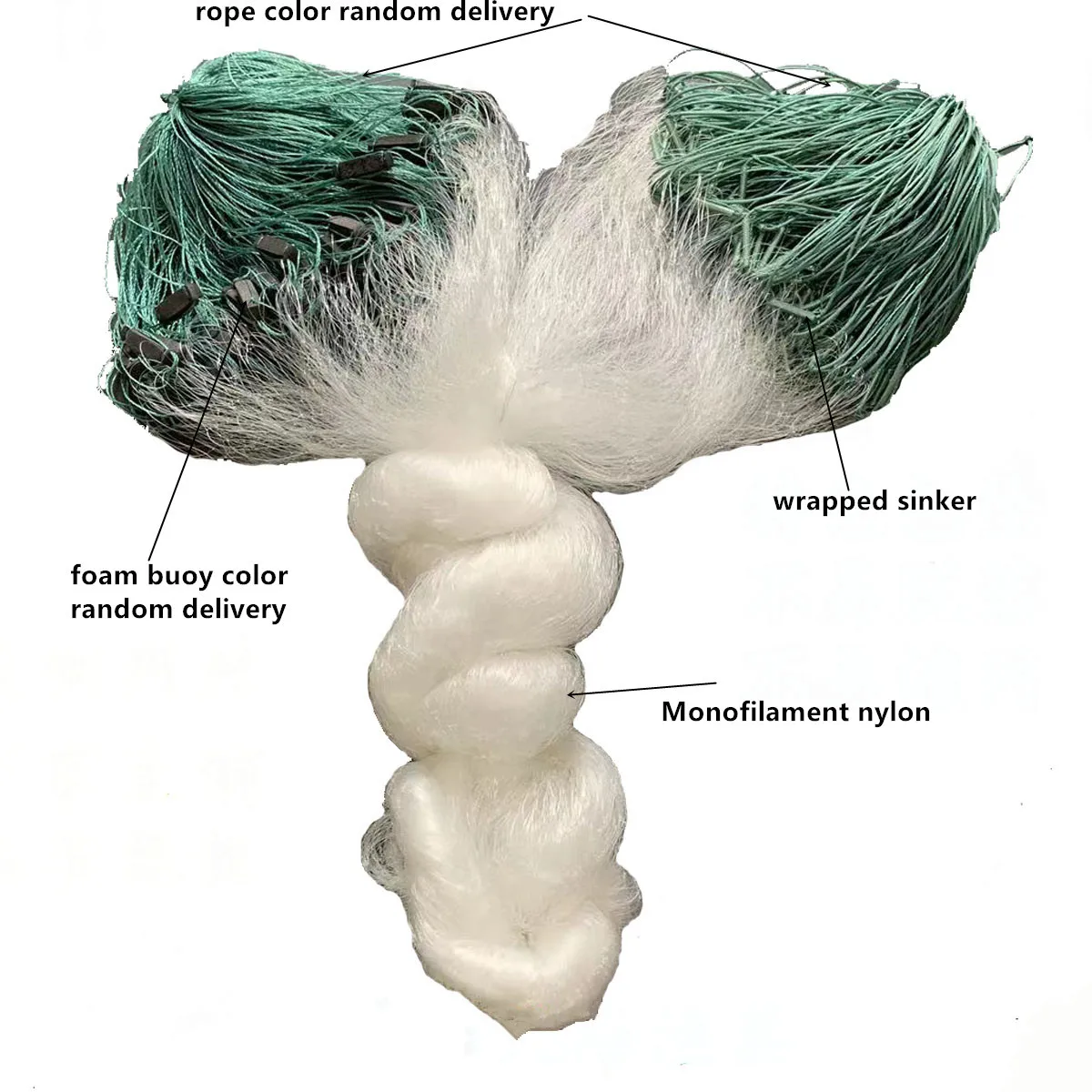 شبكة صيد بطبقة واحدة، شبكة خيشومية من النايلون أحادية الشكل، شبكة سمك المياه العذبة، ارتفاع 1.8 م - 5 م، طول 45 م - 55 م، شبكة 25 مم - 80 مم