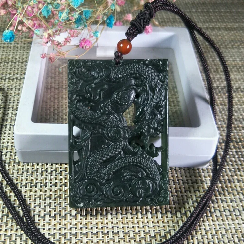 Natural Hetian Jade Dragon GuanYin Jade Pendant Jewelery Lucky Exorcise Evil Spirits Auspicious Amulet Jade Pendan Fine Jewelery