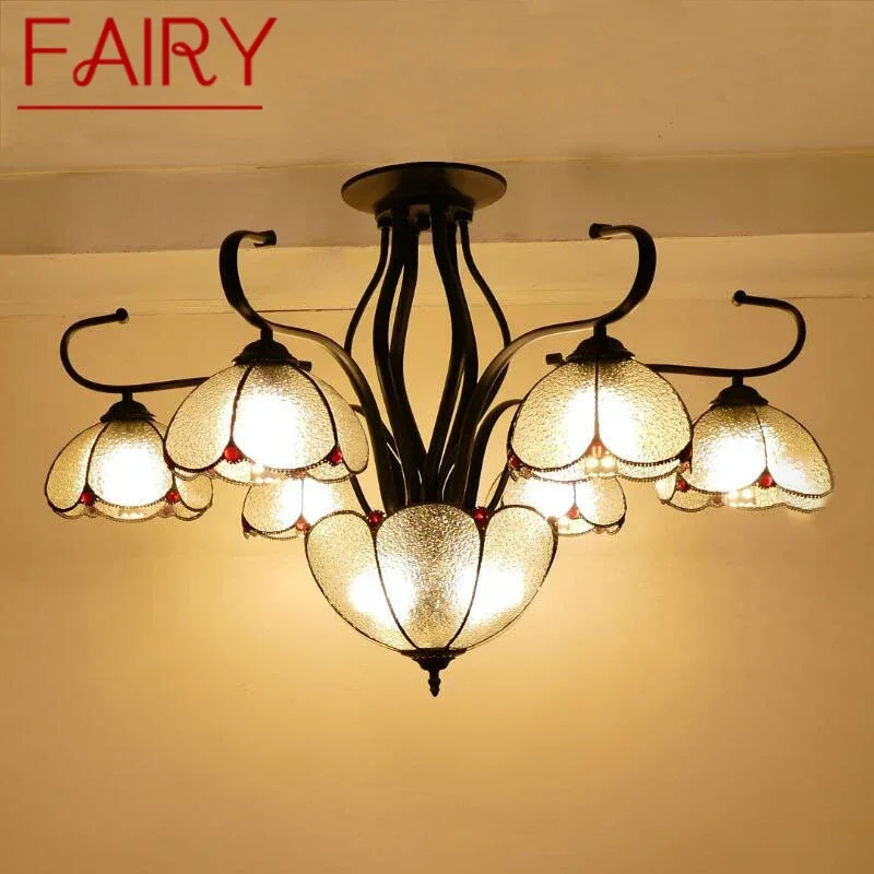 FAIRY Tiffany European Living Room Pendant Lamp Mediterranean Sea Creative Color Glass restaurant Bedroom Hotel Chandelier