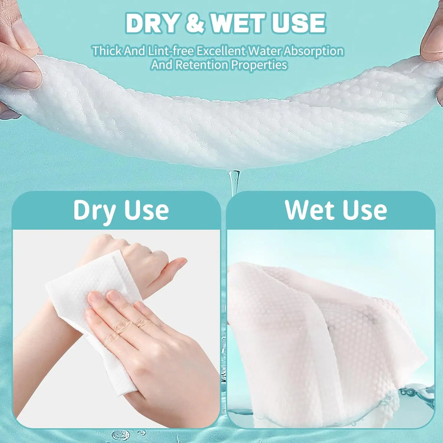 منشفة وجه للاستعمال مرة واحدة 100 قطعة، مناديل جافة للوجه من القطن الناعم، متعددة الأغراض للعناية بالبشرة، مزيل المكياج، مناديل أو تنظيف الوجه