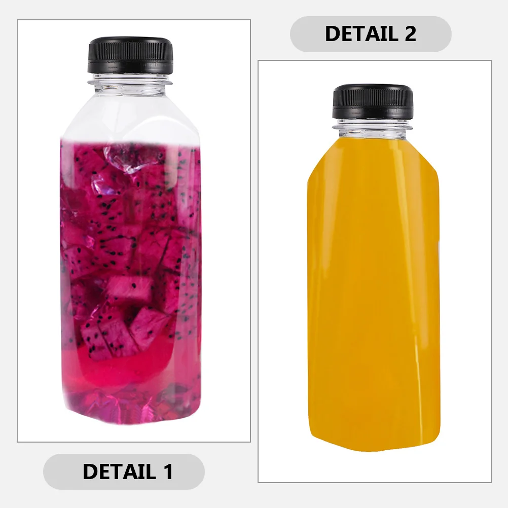 

12 Pcs 400ml Beverage Bottles Black Cap Juice Containers Reusable Plastic Drink Jars Small Bottles Refillable Water Empty
