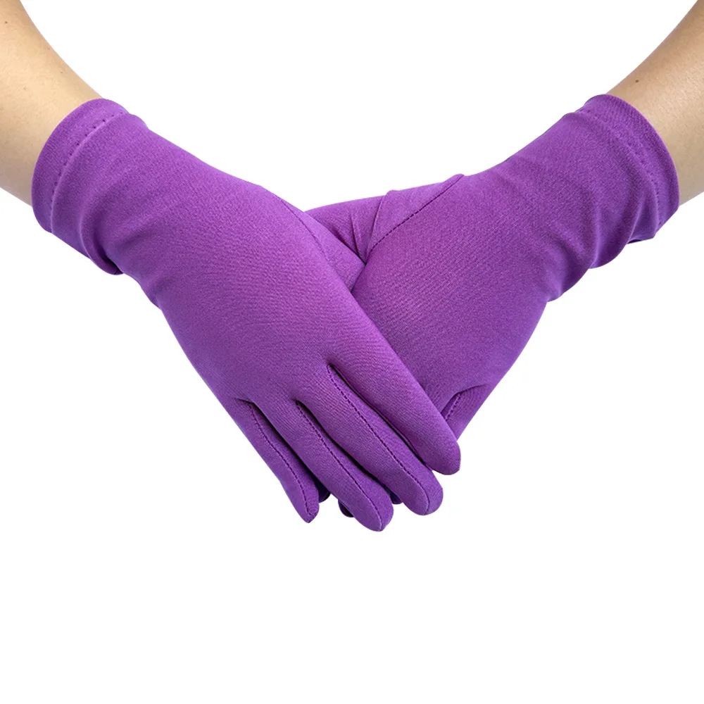New Satin Full Finger Party Short Gloves For Women Girls Spring Autumn Solid Mittens Outdoor Dance Dress Up Bride's Gloves