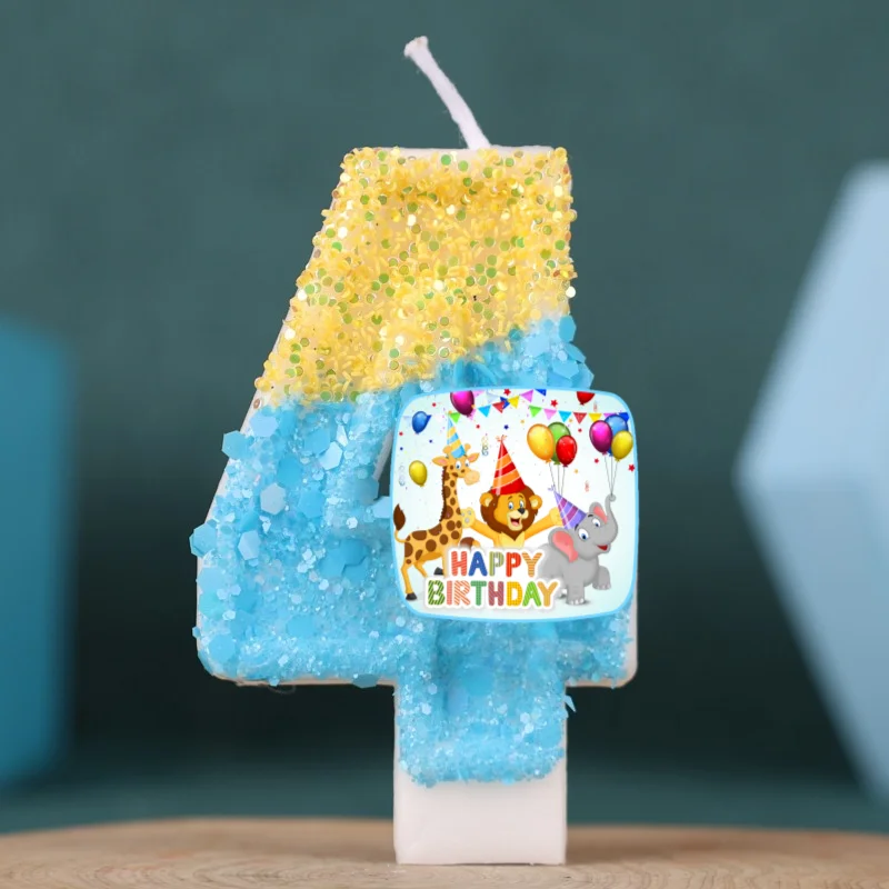 Happy Birthday Cake Topper Decorated Digital Lion Animal Candle Children's Delicate 0-9 Number Candle Party Decor Gift Boy Girl