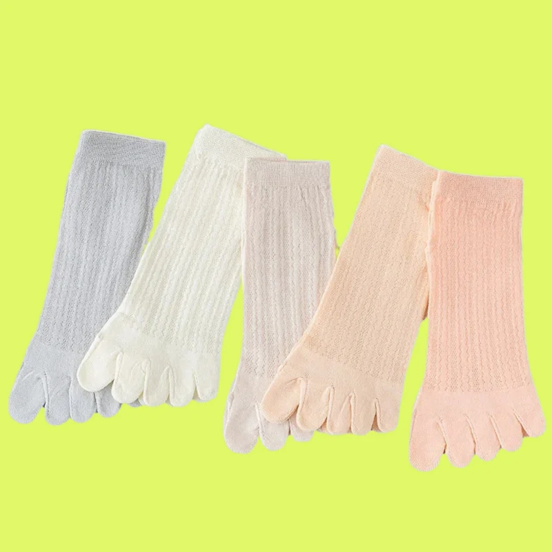 

5/10 Pairs Summer Thin Hollow Mesh Split Toe Socks High Quality Breathable Sweat-Absorbent Ladies Short Cotton Socks