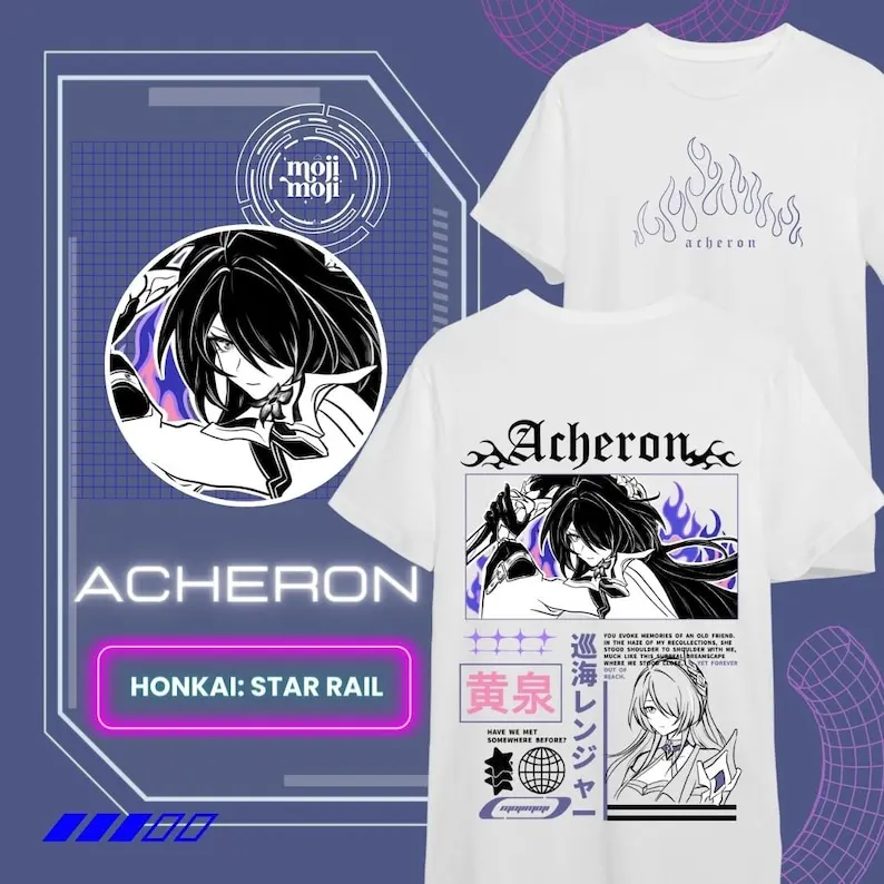 Acheron Honkai Star Rail Shirt, stampa frontale e posteriore, Honkai: t-Shirt Star Rail