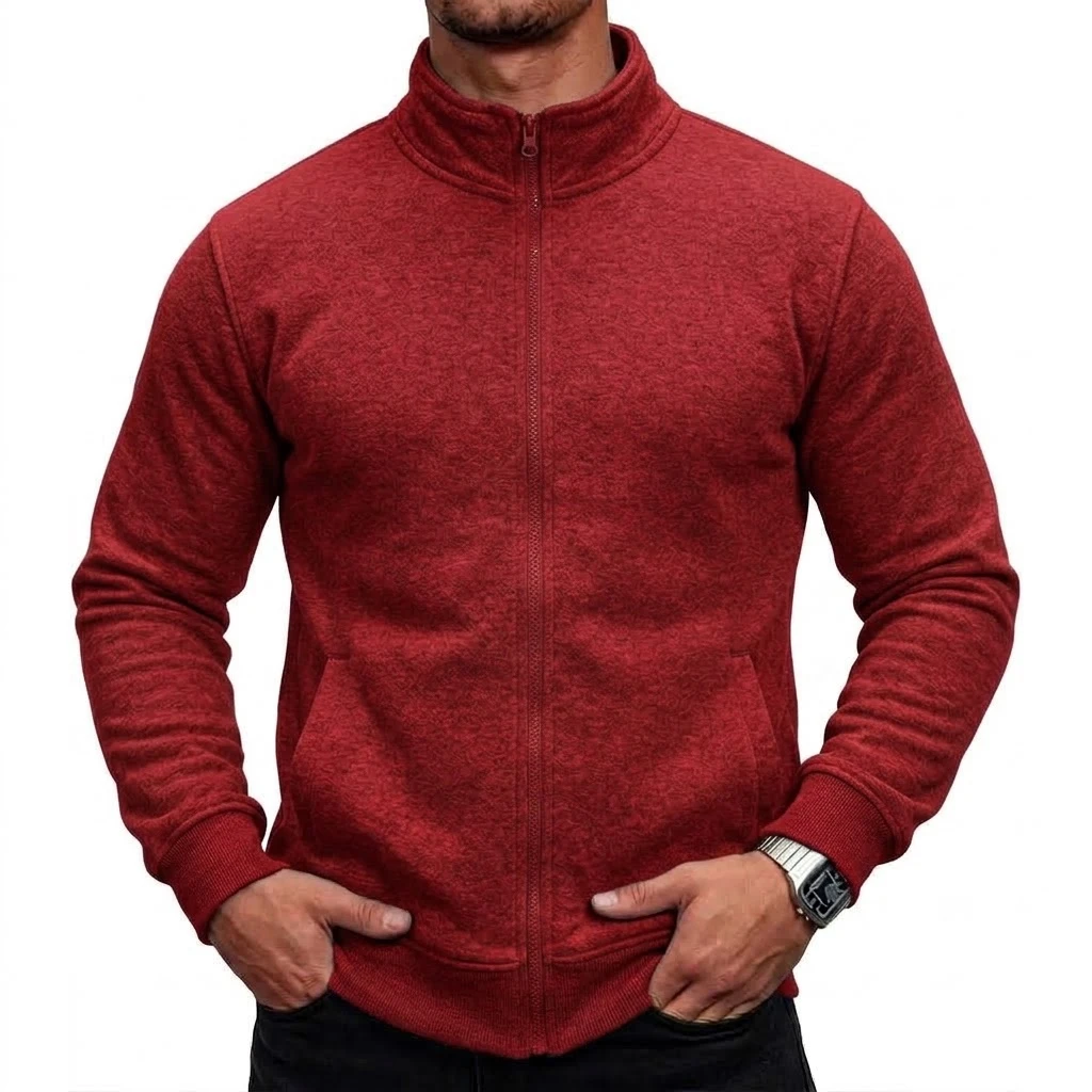 Autumn Mens Zip Up Jumper Mock Neck Daily Outer Garment Long Sleeve Winter Track Overcoat with Pockets for Chilly Conditions